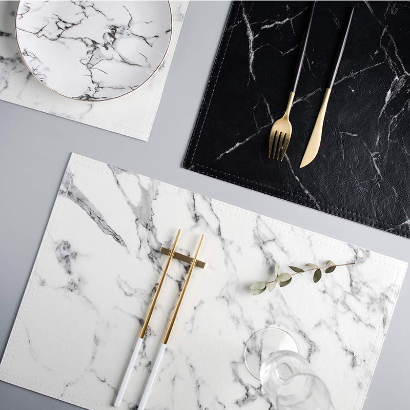 Marble Coaster Set - Luxe PU-geïsoleerde onderlegger voor servies, antislip