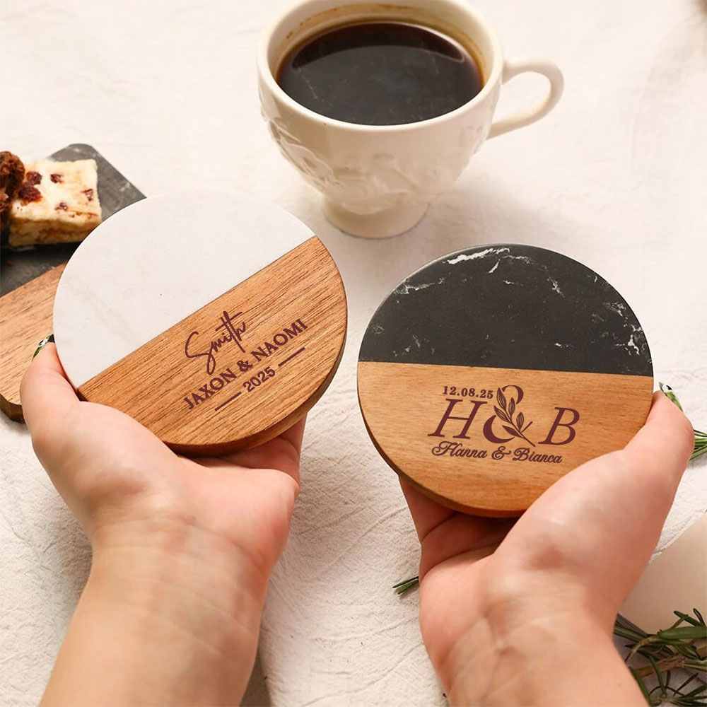 Marble Coaster Set - Gepersonaliseerde marmeren onderzetterset, bruiloftsgast cadeau, bruid