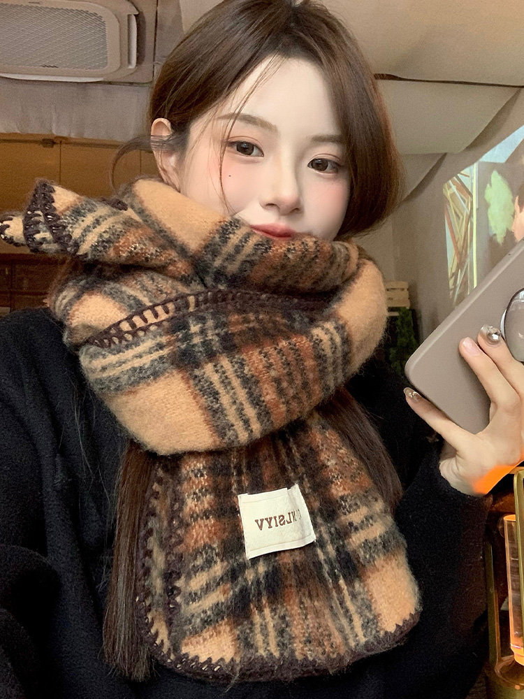 Cashmere Scarf - Bruine geruite sjaal, unisex, warme wintersjaal