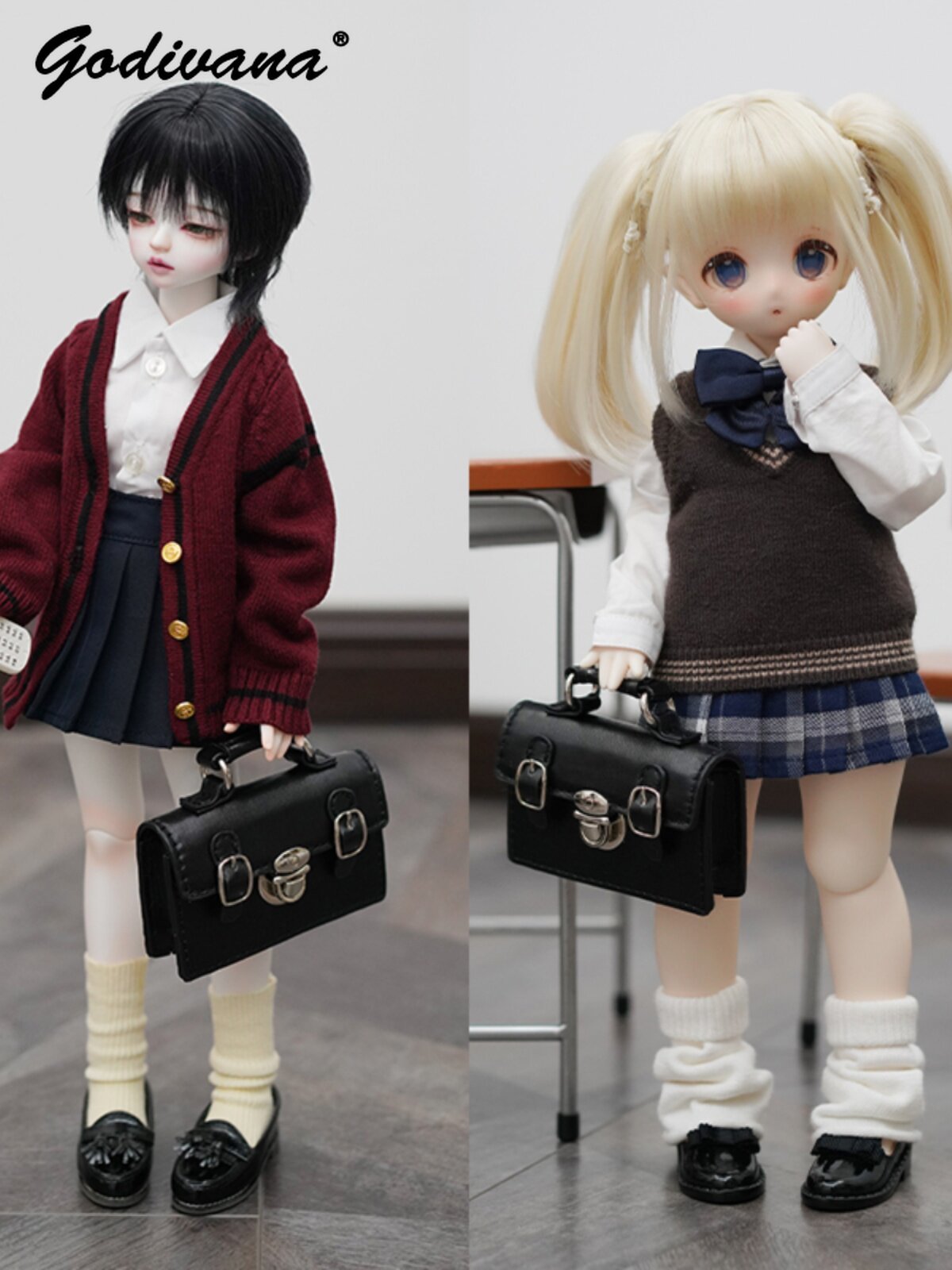 Leather Briefcase - 1/3 1/4 BJD-pop, vintage preppy schoudertas,